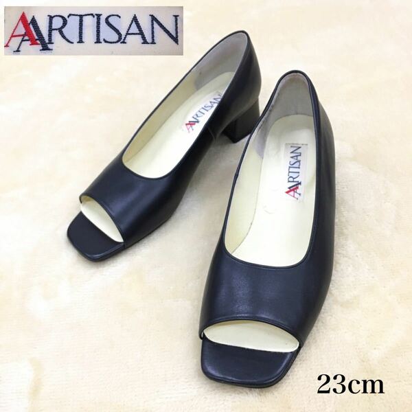 ARTISAN アルチザン パンプス オープントゥ 革靴 レザー チャンキーヒール レディース サイズ23cm 日本製