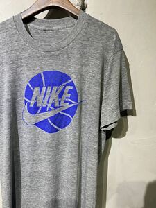 [ быстрое решение ]80s OLD NIKE Nike Logo принт футболка баскетбол Tee... серый темно-синий бирка одиночный стежок круг туловище корпус Old б/у одежда 