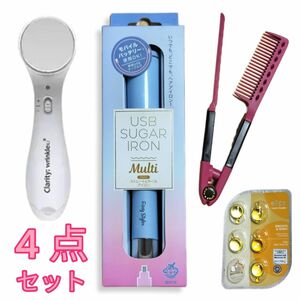 【4点セット】ヘアアイロン 美顔器 ヘアオイル ストレートコーム