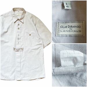 80’s CLUB D’AMINGO ヴィンテージ チロリアンシャツ 半袖 グレー Lサイズ 1986年製 ユーロ コットン100% 民族 エスニック 刺繍
