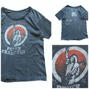 70's PETER FRAMPTON ピーターフランプトン ボブシーガー ヴィンテージ ロック バンド Tシャツ パキ綿 墨黒 短丈 1977 ツアー USA 当時物