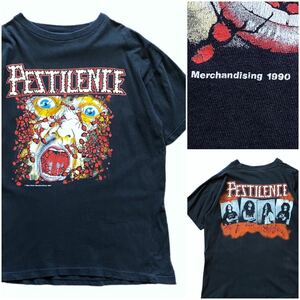 90's 1990年 PESTILENCE ペスティレンス ヴィンテージ ロック バンド Tシャツ デスメタル ハードコア パンク ブラック 黒 USA オランダ