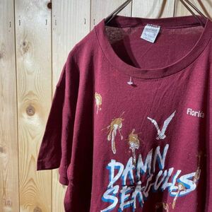 [KWT3767] 80's 90's US古着 半袖Tシャツ メンズ ワインレッド XL ポス