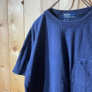 [KWT3781] 80's 90's US古着 POLO by RALPH LAUREN 半袖Tシャツ メンズ ネイビー ポス