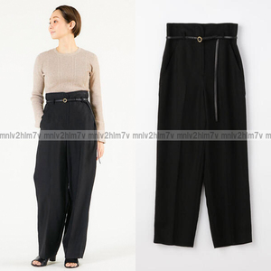 .3.5 ten thousand [DES PRES Des Pres ] belt attaching plain linen high waist Semi-wide pants linen pants flax black 32 black Tomorrowland 