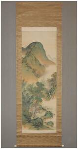 Art hand Auction Copy Appraisal Minamigata, inscribed [Eishuu] Blue-green Koji discourse drawing Hanging scroll Chinese objects, Tang paintings, Chinese paintings, painting, Japanese painting, landscape, Fugetsu