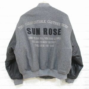 【SUN ROSE】袖レザー 本革◆スタジャン 刺繍 カシミヤ入/グレー×黒/アーム太め！ 80s 90s◆Mサイズ