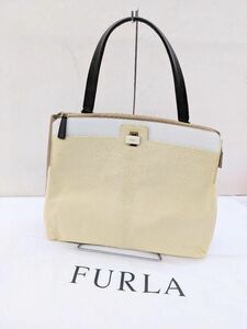 美品 FURLA フルラ トート ショルダーバッグ ベージュ ハラコ レザー 切替