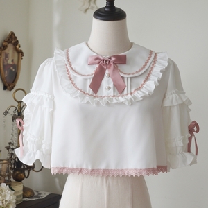 ロリータファッション ロリィタ ブラウス シャツ Lolita ショート丈 半袖 可愛い ホワイト ピンク リボン フリル レディース ゴスロリ
