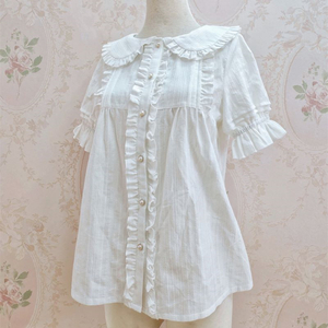  Lolita blouse short sleeves summer lolitaroli.ta.roli lovely . series white pink pastel color femi person frill gothic Gothic and Lolita costume 