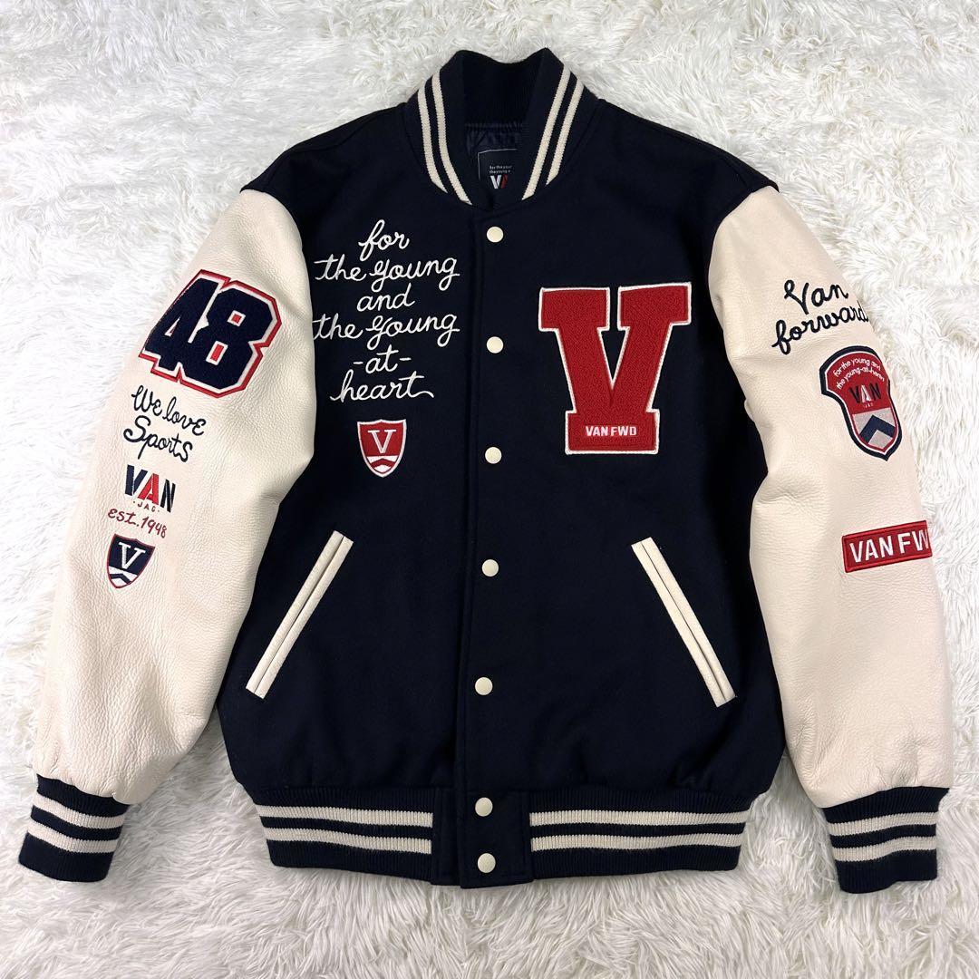 美品】80s ビンテージ VAN JACKET スタジャン 袖レザー LL-