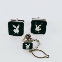 【美品】PLAYBOY プレイボーイ カフスボタン 兎 メンズアクセ スクエア シンプル タイピン スーツアクセ ボタン シルバー基調 箱付き_画像2