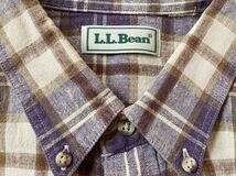 古着 L.L.Bean メンズ 半袖シャツ Lサイズ ボタンダウン オールド ヴィンテージ 紫 ブラウン チェック トップス エルエルビーン リネン 麻K_画像7