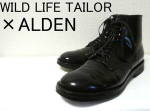 美品 Wild Life Tailor別注 Alden オールデン PLAIN TOE BOOT CORDOVAN 46009H コードバン ミリタリーラスト プレーントゥブーツ 7.5D 黒