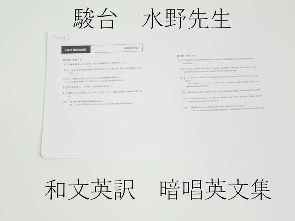 駿台　暗唱英文集　水野先生　高3和文英訳　19年　 河合塾 駿台 代ゼミ 東進 Z会　鉄緑会