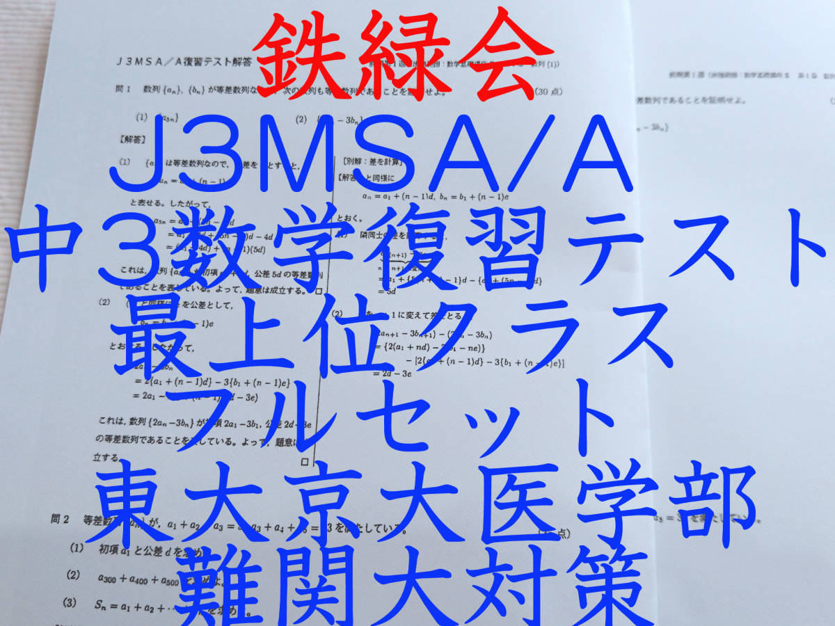 鉄緑会 大阪校 鶴田先生 J3MSA/A 中3数学復習テスト 通期 問題・解説