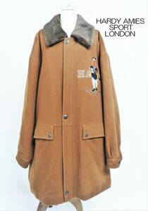 ハーディエイミススポーツ HARDY AMIES SPORT LONDON メンズ ウールコート LLサイズ R-54271-7 ミドル丈 モカブラウン 取り外し可能ボア付