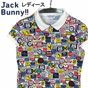 JACK BUNNY ジャックバニー レディース 半袖ポロシャツ 総柄 ホワイト 0 2307-NP-9801-G08