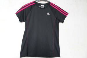 adidas climalite/アディダス/半袖Tシャツ/吸汗速乾/ピンクラインテープ貼付け縫い/身頃脇メッシュ切替/黒/ブラック/Mサイズ(7/24R)