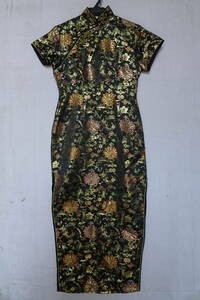 CALLA/ платье в китайском стиле / короткий рукав длинный длина One-piece / оттенок золота цветочный принт вышивка / sexy / костюмы / чёрный / черный / размер 36(7/12R)