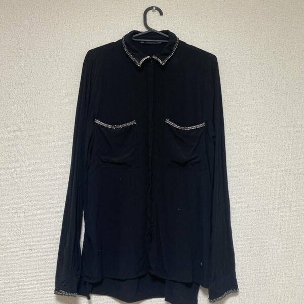 美品☆ZARA☆襟・袖・ポケットデザインシャツ☆ブラウス・トップス長袖シャツ 