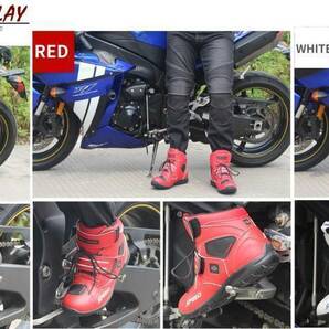新品！レーシングブーツ メンズ バイク用靴 ライディングシューズ ツーリング オンロード マジックレープ式  赤・38サイズ/240mmの画像10
