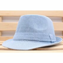 訳あり①フェドーラハット 中折れ帽子 デニム 綿 ハット キャップ 57㎝ メンズ レディース BL FW21-3_画像1