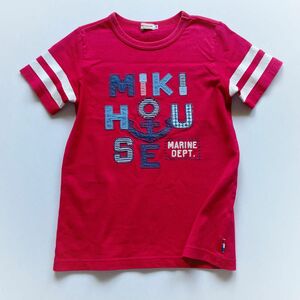 美品 MIKI HOUSE ミキハウス 半袖Tシャツ ロゴTシャツ マリン風 赤色 男の子 140cm