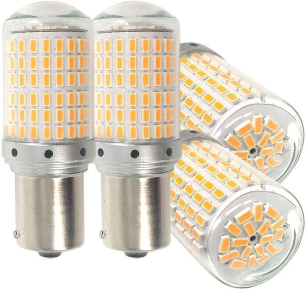 『送料無料』S25 LED ウインカー アンバー オレンジ 3014SMD ピン角違い 150度 1156 BAU15S PY21W バルブランプ 4個 Au ライト シングル