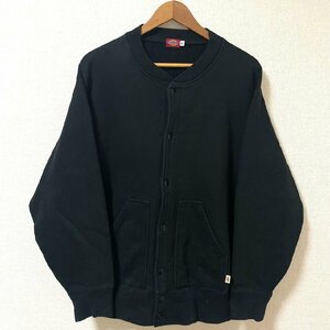 (^w^)b ディッキーズ ノーカラー スウェット カーディガン ジャケット 羽織 ボタン ブラック Dickies ブランド ロゴ タグ M 7376EE