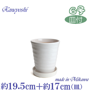 植木鉢 おしゃれ 安い 陶器 サイズ 19.5cm フラワーロード 6号 白釉 受皿付 室内 屋外 ホワイト 白 色