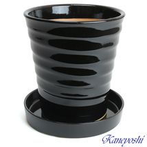 植木鉢 おしゃれ 安い 陶器 サイズ 22cm フラワーロード 7号 黒 受皿付 室内 屋外 ブラック 色_画像2