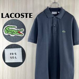 [. road classical ]LACOSTE Lacoste wani deer. . shell button side slit polo-shirt with short sleeves size 5 gray mouse color US inscription L old clothes 