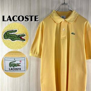 【希少カラー】【王道クラシカル】LACOSTE ラコステ ワニ 鹿の子 サイドスリット 半袖ポロシャツ サイズ6 イエロー XL相当 黄色 古着