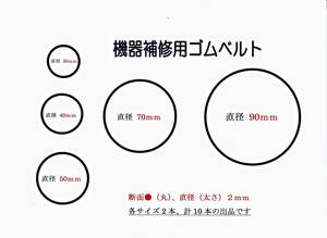 ※ ５サイズ／各２本　シリコーンゴムベルト 断面●２ｍｍ ※