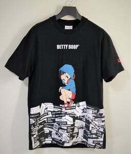 ★BETTY BOOP ベティーブ―プ★半袖 刺繍＆プリントＴシャツ 黒:L