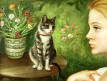 魁◆真作保証 ピッツァネリ(LeonardoPizzanelli) 油彩8号 猫と少女 高級額装_画像5