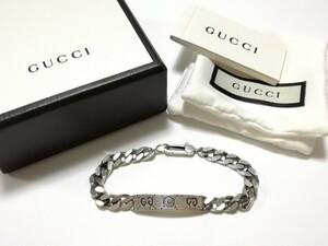 美品 GUCCI グッチ ブレスレット ゴースト GG シルバー チェーン バングル ドクロ スカル 送料無料 45-1