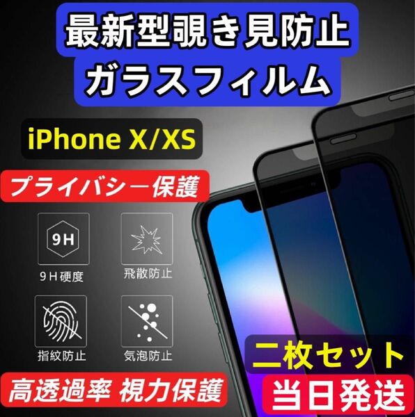 IPhone X/XS 覗き見防止 フィルム 二枚セット 強化ガラスフィルム 保護フィルム 液晶保護フィルム