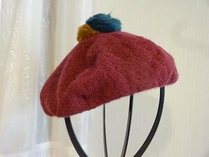 〔Ocean&Ground〕キッズ帽子　女の子　ベレー帽　ポンポン付　サイズ５２cm〜５４cm　紫色　キャップ　帽子