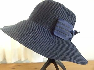∝ 栗原∝レディース・婦人用　つば広ハット　ペーパーハット　サイズ５７cm〜５９cm　キャップ　紺色帽子　帽子