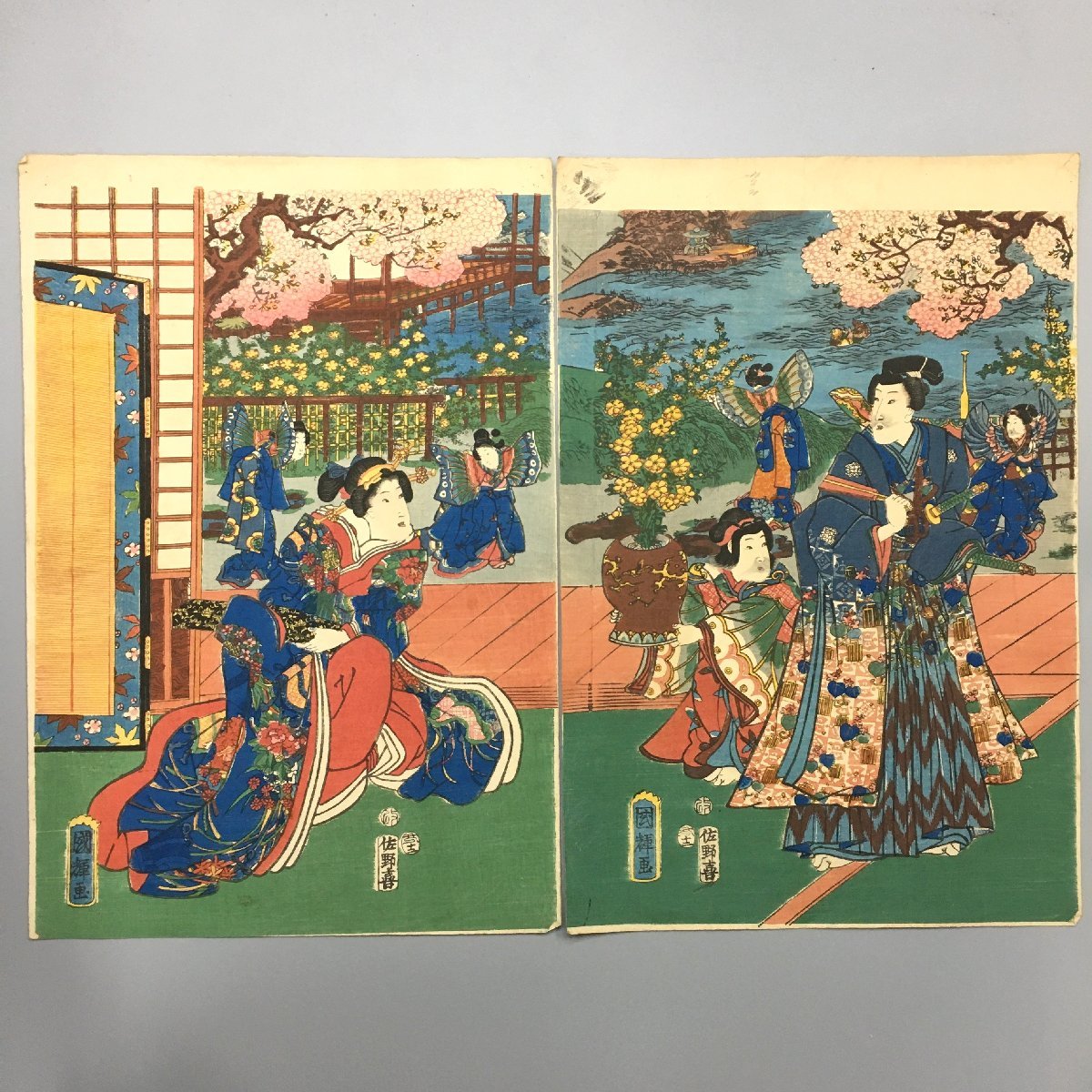 Ukiyo-e de gran formato, 2 hojas, por Kuniteru, ilustrado por Ki Sano, grabado en madera, nishiki-e, Cuadro, Ukiyo-e, Huellas dactilares, otros