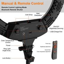 LEDリングライト 三脚スタンド付き 外径18インチ カメラ写真ビデオ用照明セット 3色モード/10段輝度調節 65W 3200-5500K 撮影照明用ライト_画像4