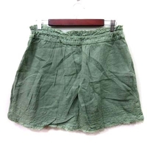 ザラ ベーシック ZARA BASIC 台形スカート フレア ダメージ加工 麻 リネン 緑 カーキ /YI レディース_画像4