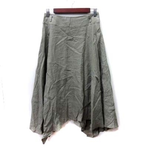  Ined INED flair юбка длинный лен linen9 зеленый хаки /YI женский 