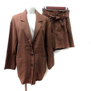  Heather Heather setup top and bottom suit tailored jacket culotte flax linenF tea Brown /YI lady's 