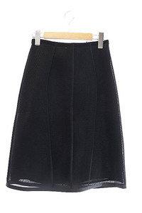 フェンディ FENDI Micromesh Flared Skirt マイクロ メッシュ フレア 膝丈 スカート FQ7114 A9EN 38 黒 ブラック ■● 230710/103 レディー