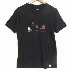 ポールスミス PAUL SMITH Tシャツ 半袖 プリント チェア イス Vネック 黒 ブラック M ■SM1 メンズ