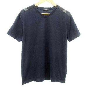 ブラックレーベルクレストブリッジ BLACK LABEL CRESTBRIDGE 近年 Tシャツ 半袖 Vネック 肩チェック L 紺 ネイビー ■U90 A0629 メンズ