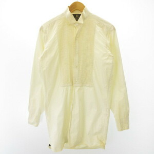 ダブルアールエル RRL 三ツ星タグ 90s ヴィンテージ ウイングカラー シャツ USA製 ドレスシャツ プリーツ コットン 長袖 オフホワイト 白 S